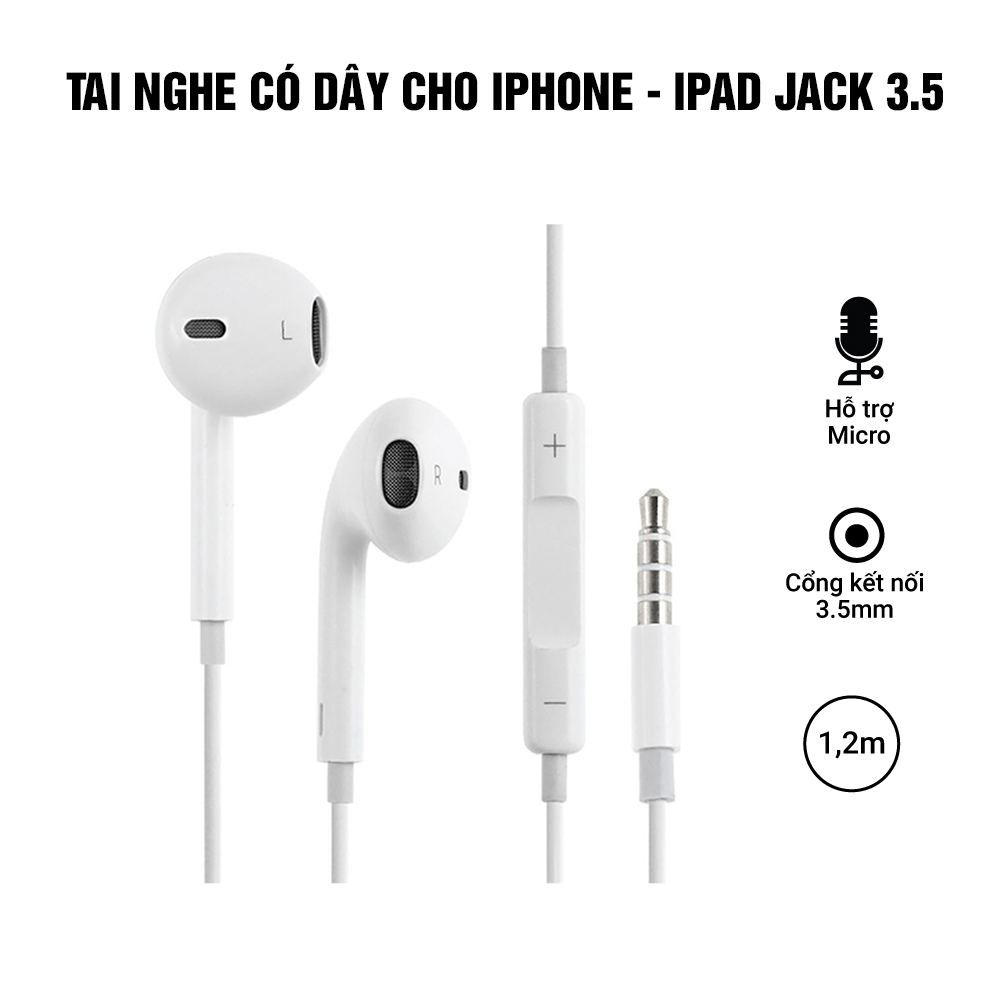 Tai nghe dây cho Iphone, Ipad jack 3.5mm